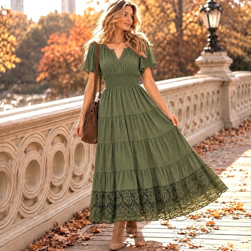 Anthropologie J Gee Sz XL Maxi Dress Cottagecore Prairie Coastal Boho Chic Fall
